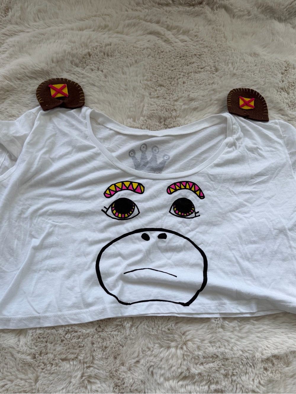 Women's White Graphic Cropped Tee with Colorful Accents